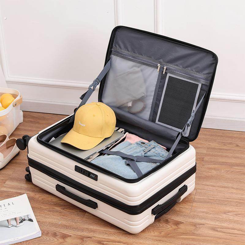 行李箱pc材质 超大容量侧开口静音可扩展20寸登机箱翻盖拉杆箱