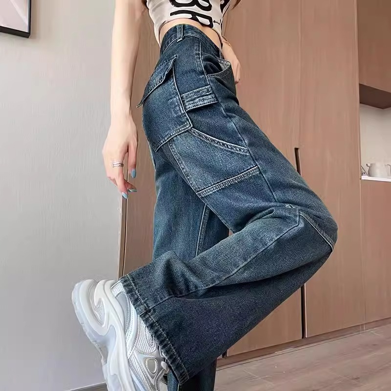 2025年春季新款工装阔腿牛仔裤女
