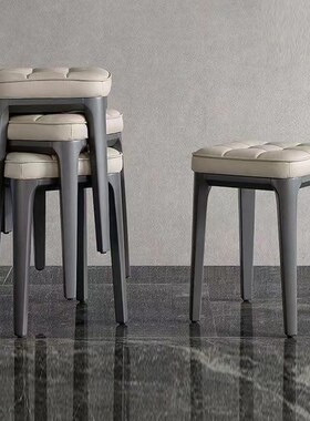 实木凳子家用可叠放客厅高档登子软包板凳灰色高端备用餐椅化妆凳