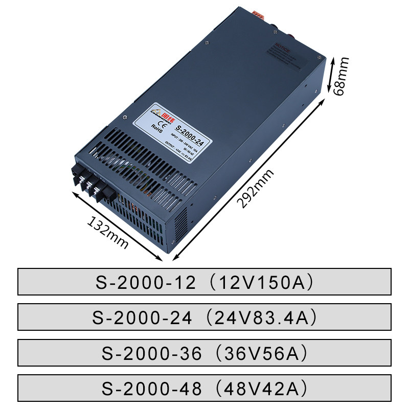 深圳明伟S-2000-24V84A 12V大功率集中供电直流开关电源48v电机36