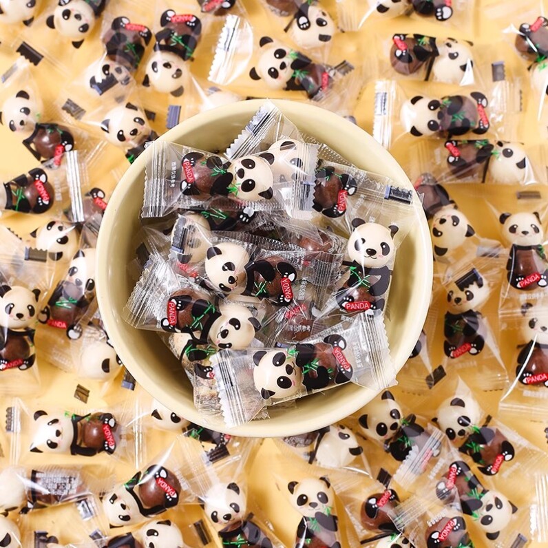 熊猫夹心巧克力豆散称批发麦丽素糖果网红创意独立包装儿童小零食