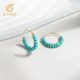龙丰绿松轩S925银镀18K金天然绿松石直切C形耳环女款 气质百搭耳饰