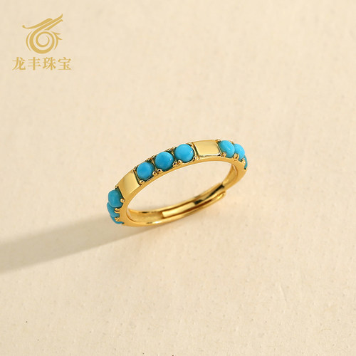 正品天然绿松石戒指女款圆形排戒