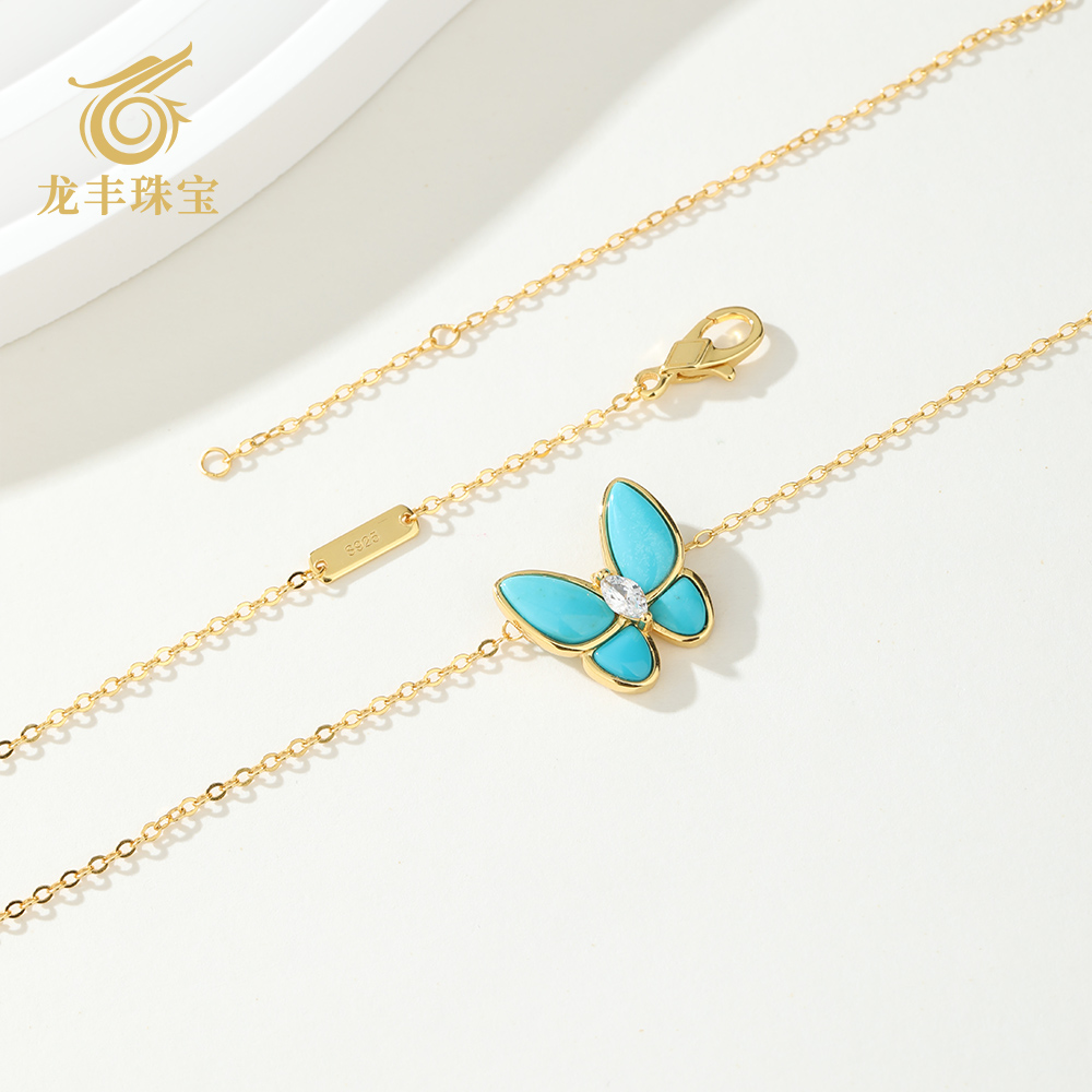 正品天然绿松石蝴蝶简约女款项链