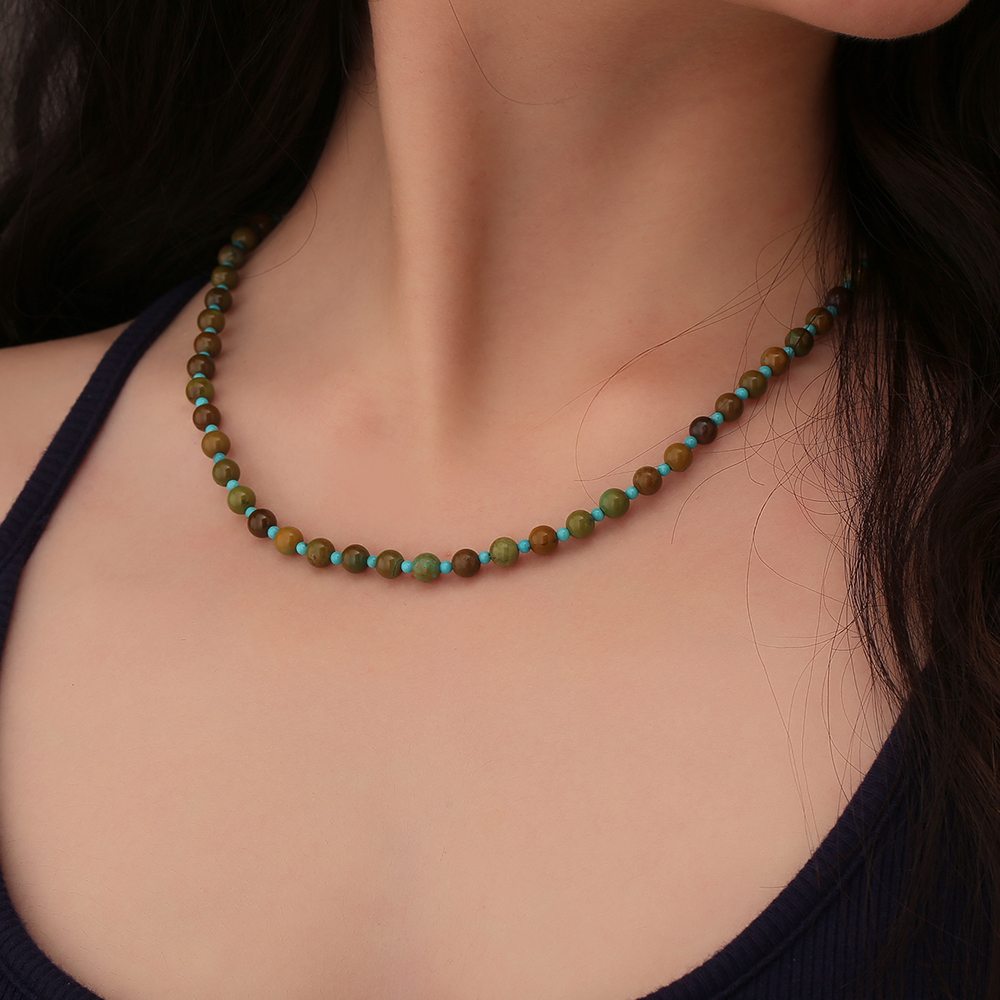 天然绿松石圆珠多宝项链女款高级