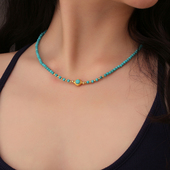 龙丰绿松轩S925银镀18k金正品 天然绿松石圆珠diy项链女款 高级感