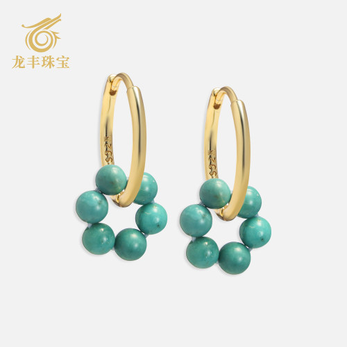 绿松石花朵圆珠耳环女款