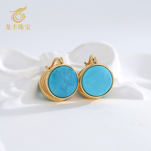 正品天然绿松石圆珠耳扣女款高级