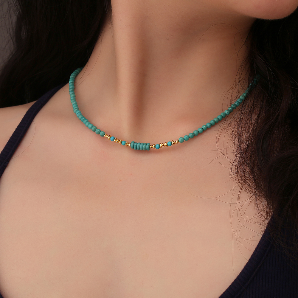 天然绿松石圆珠算盘珠项链女款