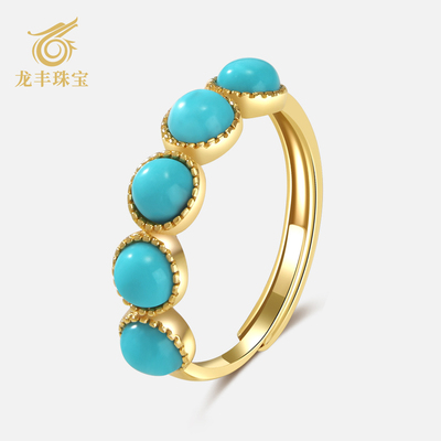 龙丰绿松轩天然绿松石圆珠排戒