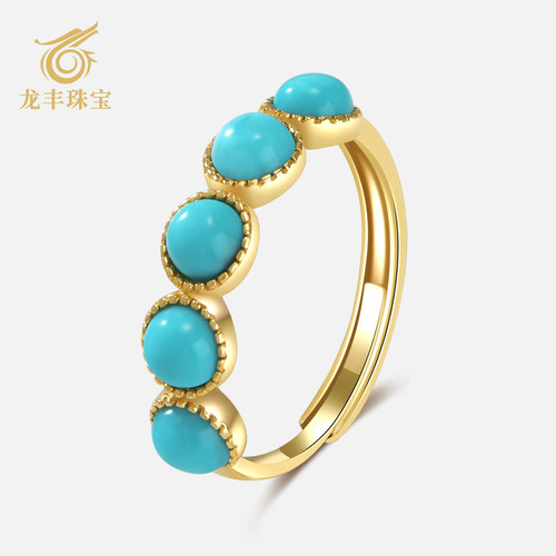 龙丰绿松轩天然绿松石圆珠排戒