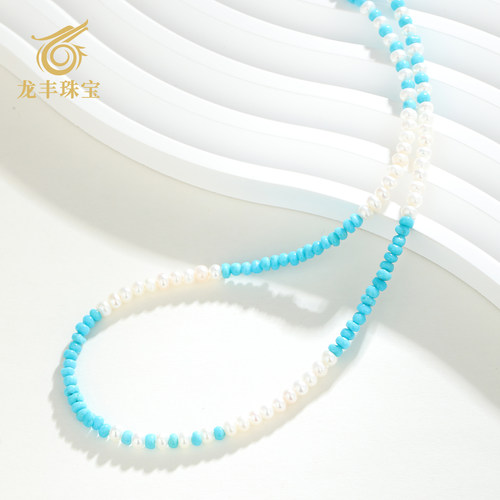 天然绿松石美松籽料珍珠女款项链