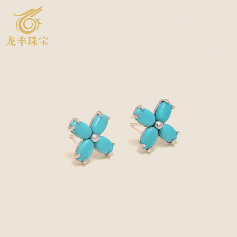龙丰绿松轩S925银镀18K金耳钉