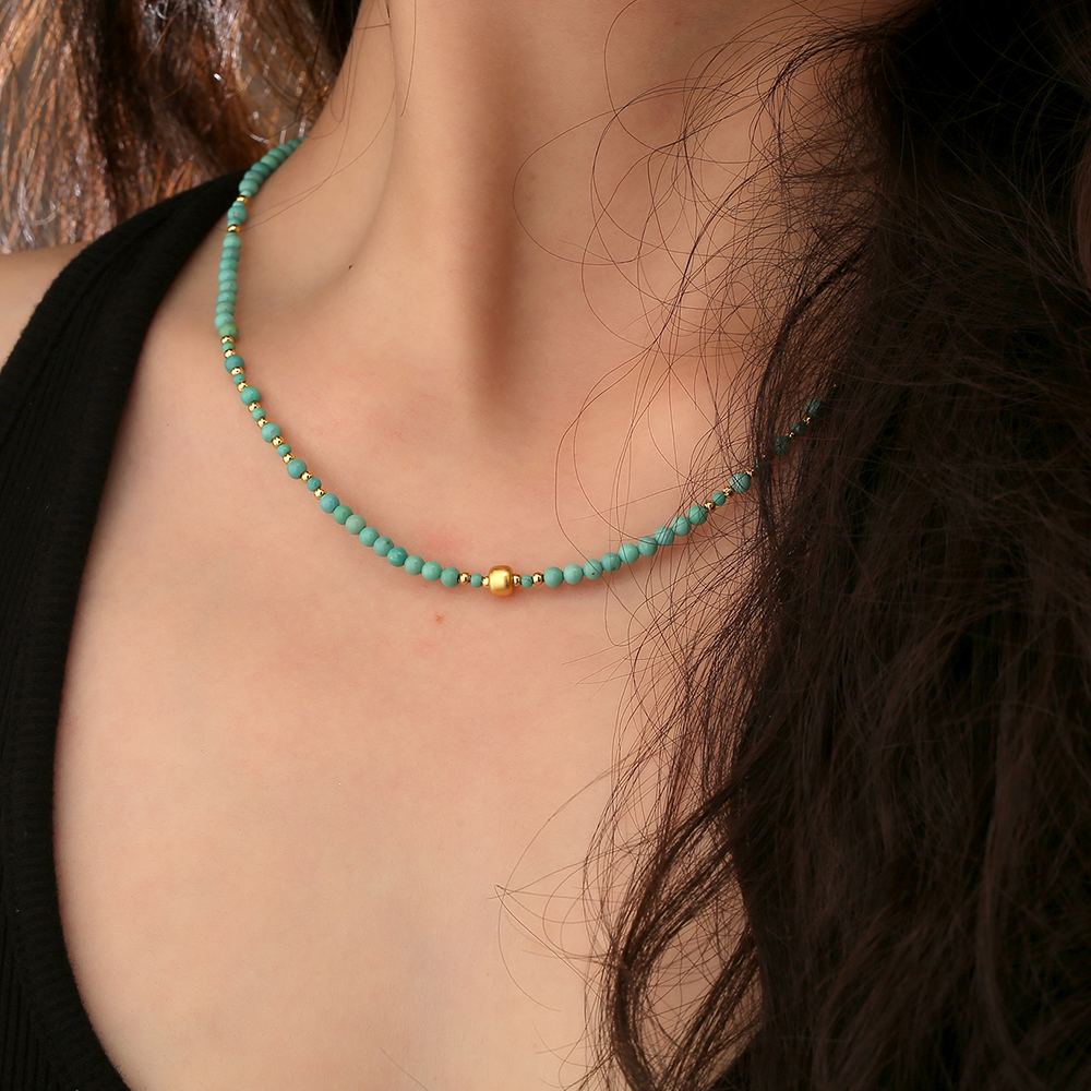 正品天然绿松石圆珠diy项链女款