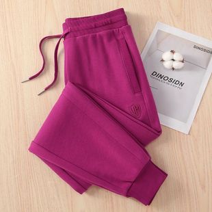 女春秋款 231109 24新款 女毛圈休闲裤 标 全棉卫裤 100%棉紫色运动裤
