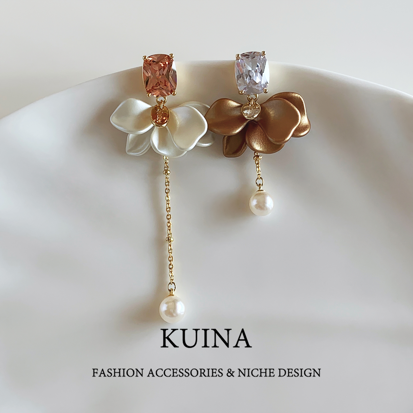 法式花朵气质珍珠流苏耳钉