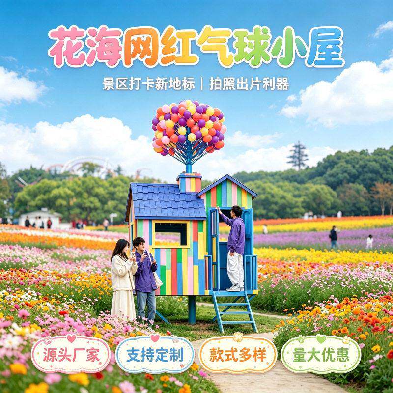 花海网红气球小屋打卡拍照户外彩色木屋飞屋环游记景区美陈道具厂