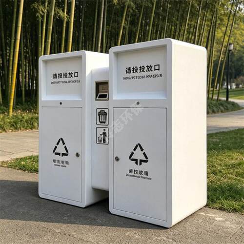 户外太阳能光伏白色喷粉镀锌板铁皮两分类垃圾桶回收箱厂家定制