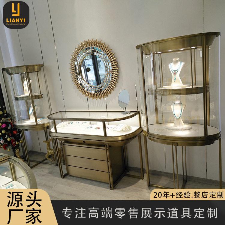 端珠柜展示架异形中岛柜首饰翡翠玉石展示柜不锈钢钛金玻璃柜