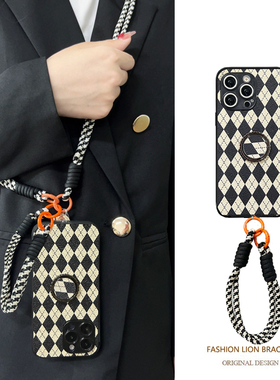 坎宁安适用于荣耀Magic7手机壳6Pro商务支架5/4手绳50RS保时捷菱格纹40RS皮质3至臻版支架magic6防摔保护套