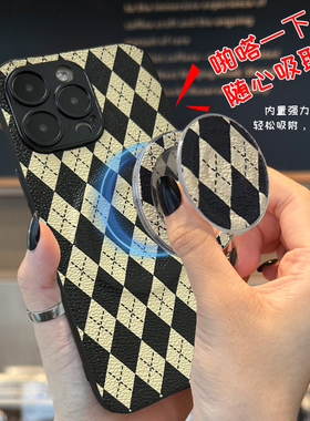 坎宁安适用于三星S25Ultra手机壳S24磁吸S23+商务支架S21FE格纹A55旋转a34复古A60s小众a25简约a35新款全包