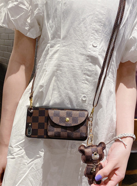 适用小米12ultra手机壳11青春版斜挎13tpro挂绳cc9pro卡包8se防摔14pro方格纹10s复古civi1s皮质civi3时尚mix