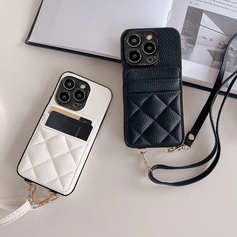 坎宁安适用于iphone17ProMax手机壳苹果16菱格小香风XR插卡套14plus斜跨绳13/12防摔11pro零钱包7/8P可装卡