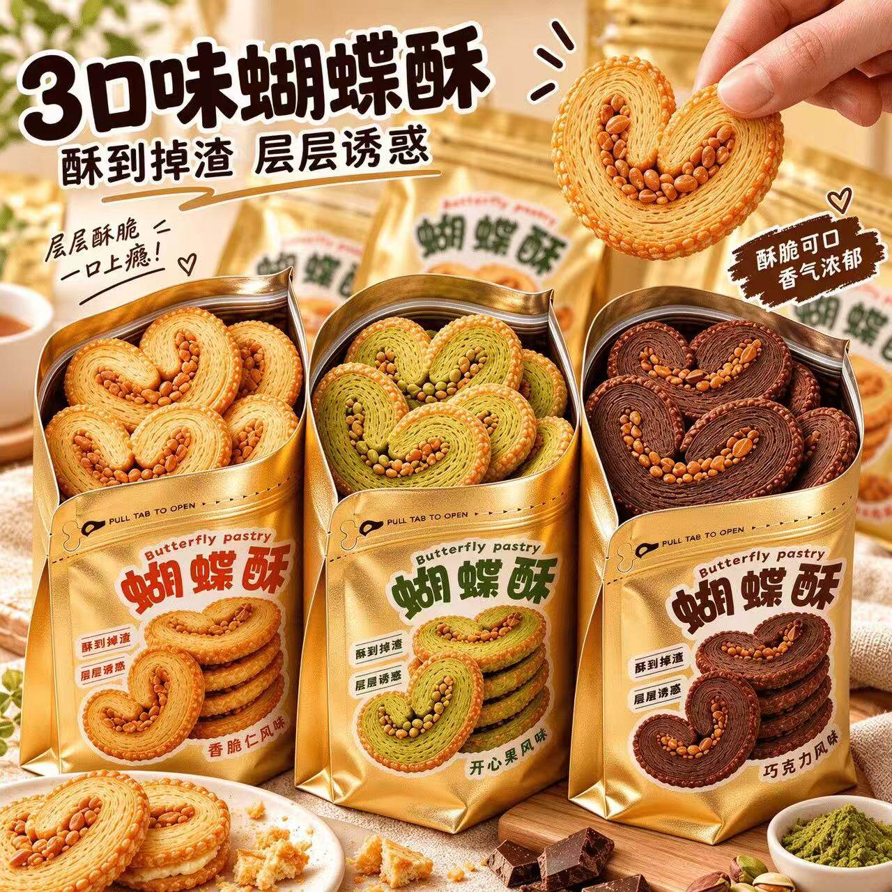 扁桃仁千层酥开心果蝴蝶酥糕点心