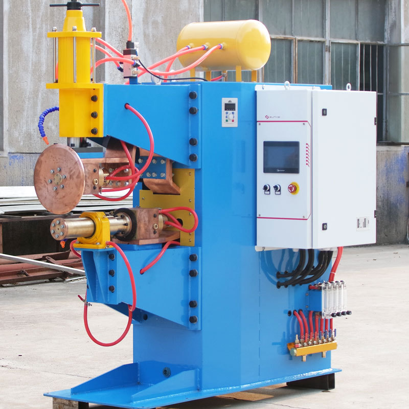 农用车油箱中频缝焊机1.5毫米厚液压油箱端盖小R角自动环缝滚焊机