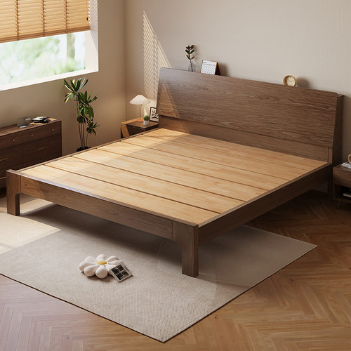 实木床现代简约橡木床家用全实木单双人床主卧1.8m轻奢榻榻米床架