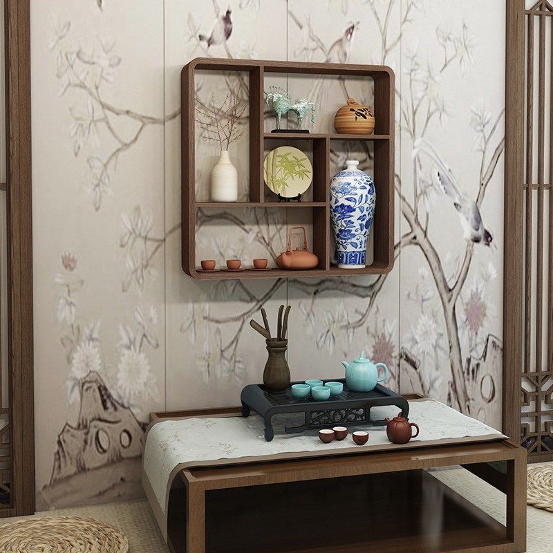 实木中式圆形f鸡翅纹小博古架挂墙上多宝阁壁挂式置物架古董摆件