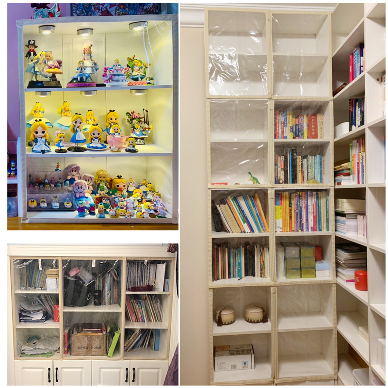 橱柜杂物架书柜遮挡帘厨房遮丑布魔术贴柜子手办透明X防尘布帘自