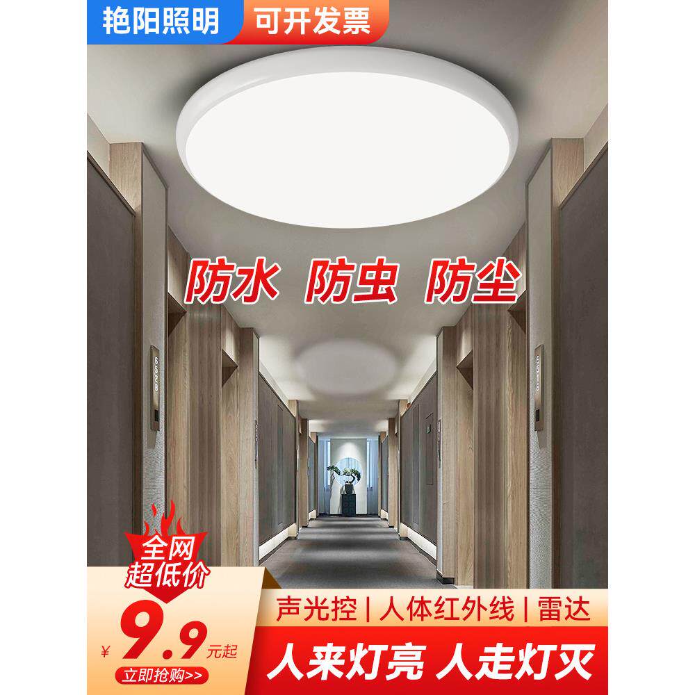 智能LED人体感应吸顶灯微波雷达感应楼道灯声光控走廊过道三防灯