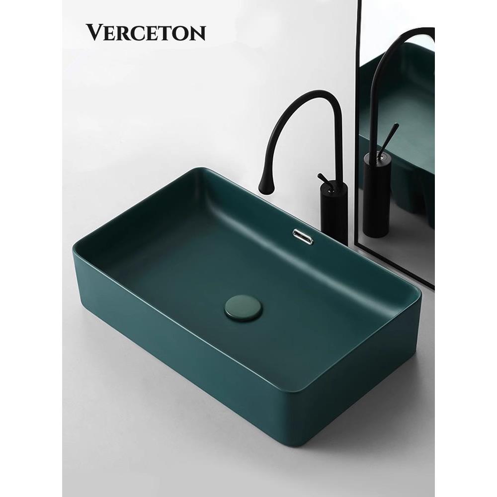 北欧墨绿彩色艺术台上盆家用卫生间洗手盆单盆陶瓷一体洗脸面盆池