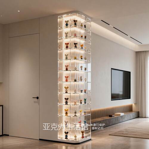 定制家用转角手办玩具展示柜盲盒公仔娃娃收纳透明展示墙带灯发光