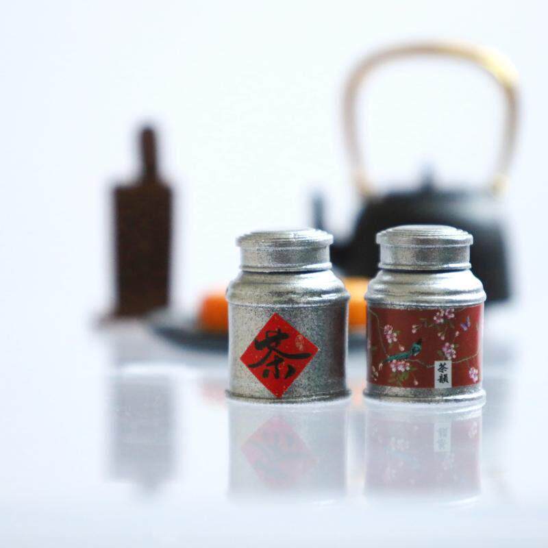 微缩食玩迷你玩具中秋古风茶道合金茶叶罐带茶叶模型小布OB娃屋R7