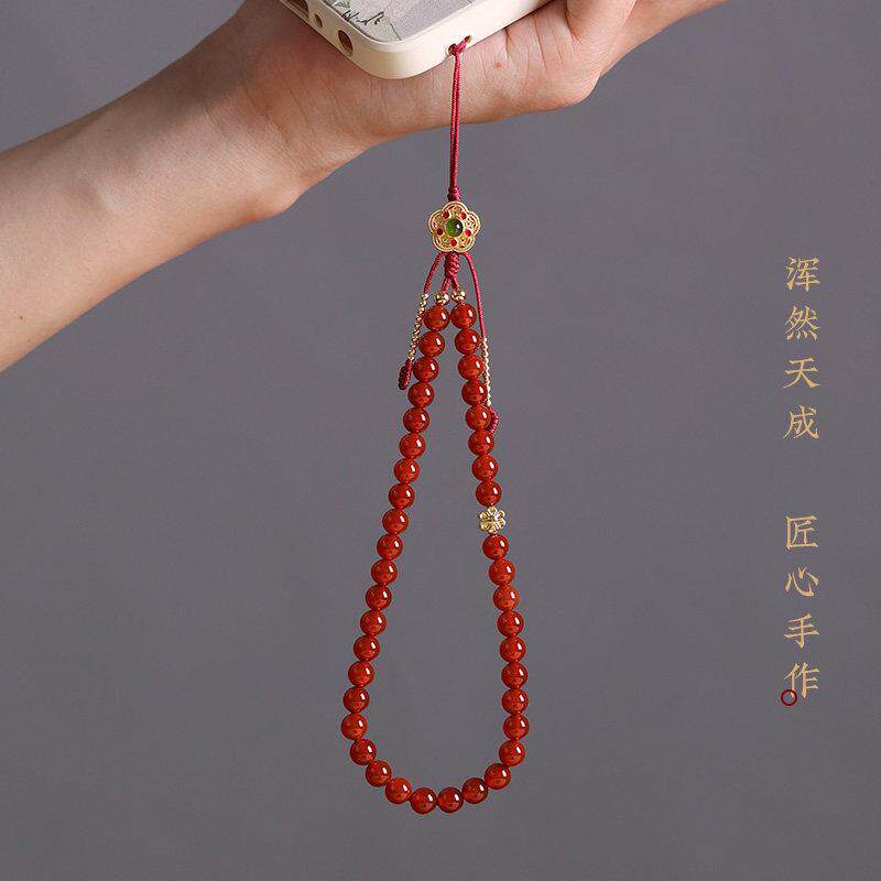 原创复古文艺挂饰南红玛瑙手机链青黛防丢手机挂绳女高端手腕绳
