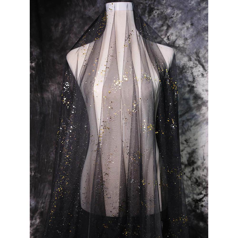 黑色冲金片纱布料网纱手工diy设计服装头纱礼服装饰亮片软面料