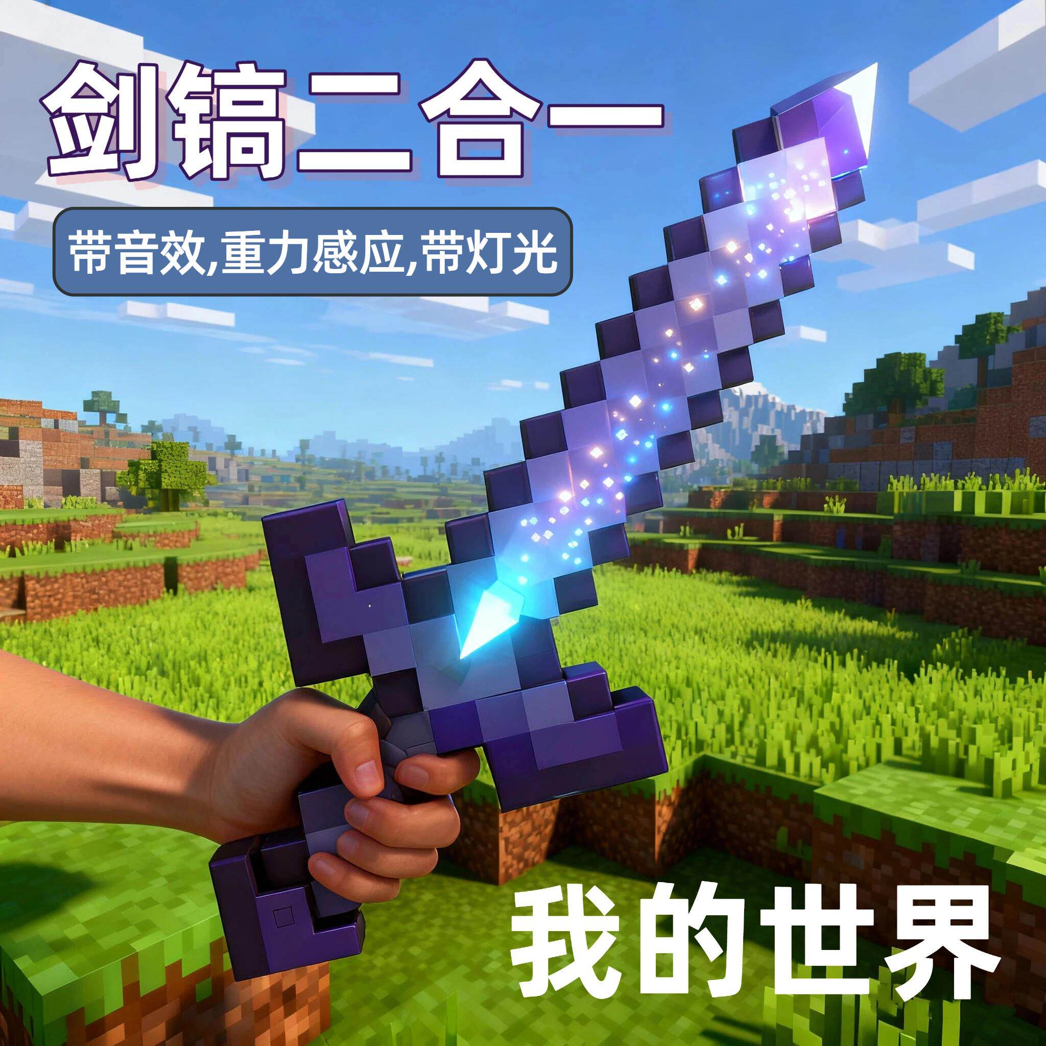 我的世界钻石剑镐二合一玩具mc下界合金可变形游戏周边武器刀模型