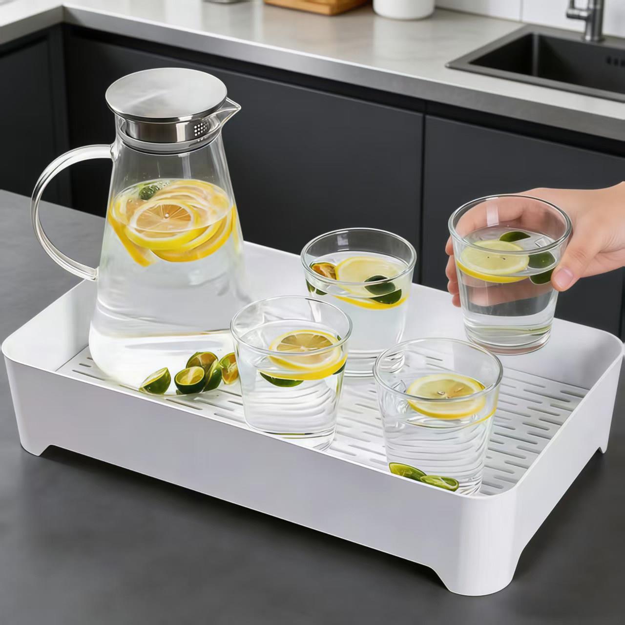 日本双层茶盘家用沥水托盘茶杯客厅茶几长方形水杯茶具杯子置物架