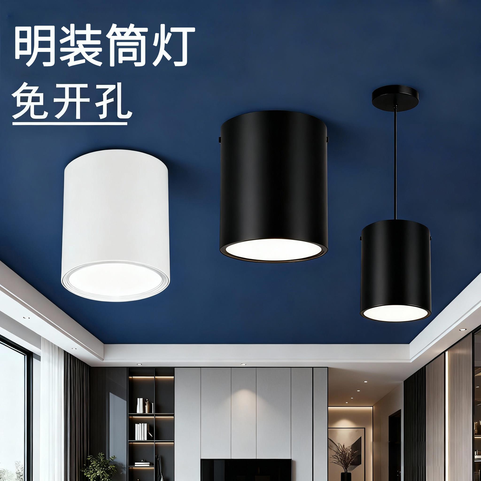 明装圆形射灯led吸顶免开孔办公楼酒店玄关照明灯具20W36吊线筒灯