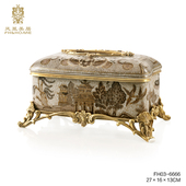 美居欧式 饰纸巾盒客厅餐桌茶几 陶瓷配铜手绘风景画装