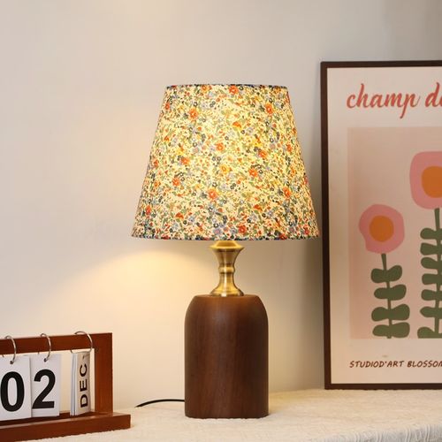 复古中古风温馨实木碎花台灯浪漫法式田园风卧室网红氛围灯小台灯