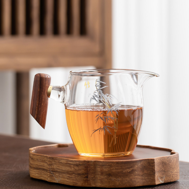 玻璃木柄耐热分茶器茶海功夫茶具茶道梅兰竹菊公杯,餐饮具,公道杯,淘宝优惠券,粉丝福利购,淘宝优惠卷