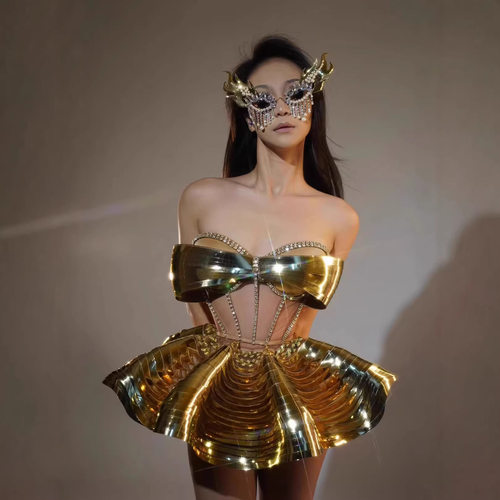 亚马逊欧美跨境舞台装歌手Y2K夜店演出服闪亮水钻亮片性感分体两