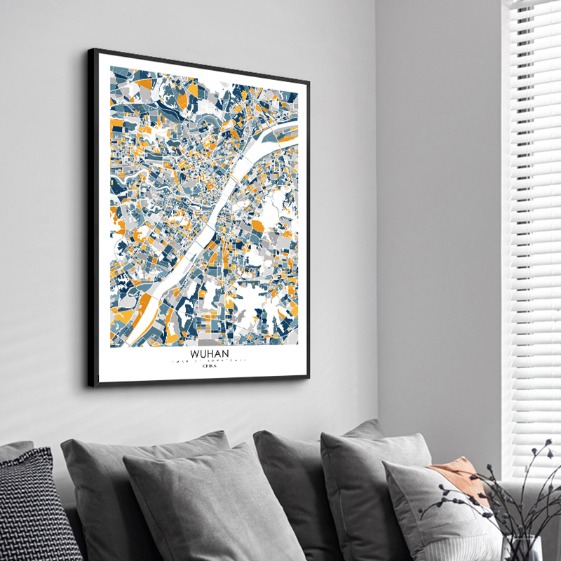 鳟鱼 定制画北欧线描城市地图装饰画 客厅沙发背景墙挂画餐厅壁画图片