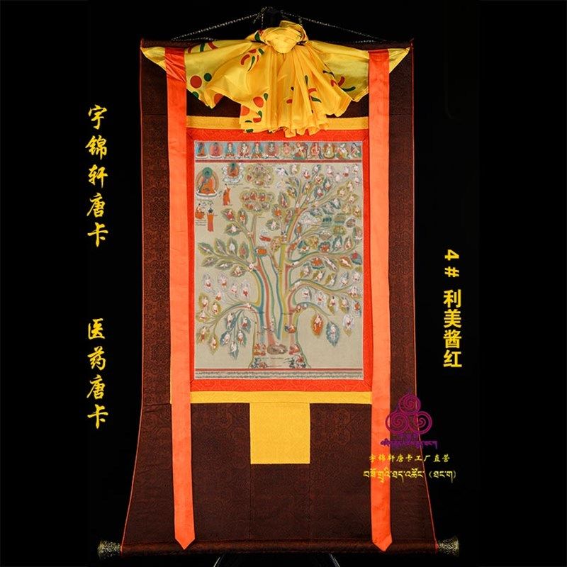 藏医四部医三棵生命树喻图矿物质手工织锦装裱健康养生馆挂图