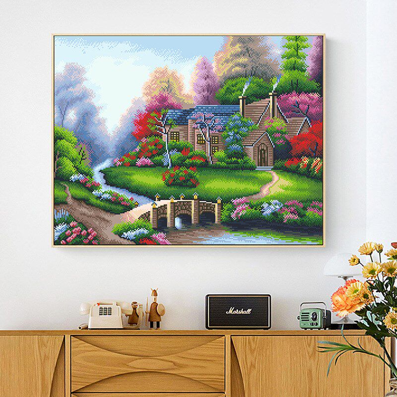满绣珠绣十字绣全珠绣田园风景小屋风景画串珠绣彩珠绣