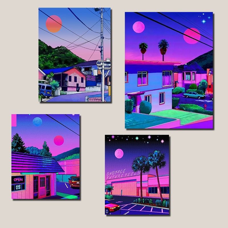 日式 风格画 蒸汽波风景挂画小众框画