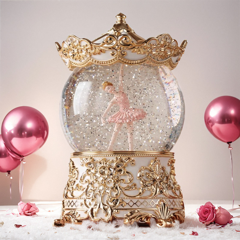 芭蕾舞女孩水晶球音乐盒八音盒飘雪花旋转公主女生小女孩生日